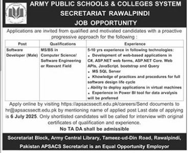 Army Public School & College System Rawalpindi Job 2025