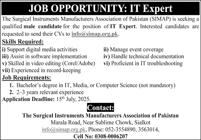 Surgical Instrument Manufactures Association Of Pakistan Jobs 2025