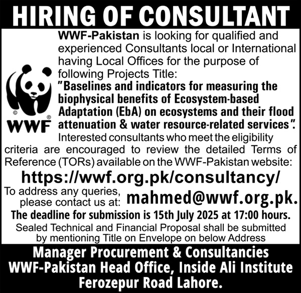 Consultant Jobs 2025 In WWF Pakistan Lahore